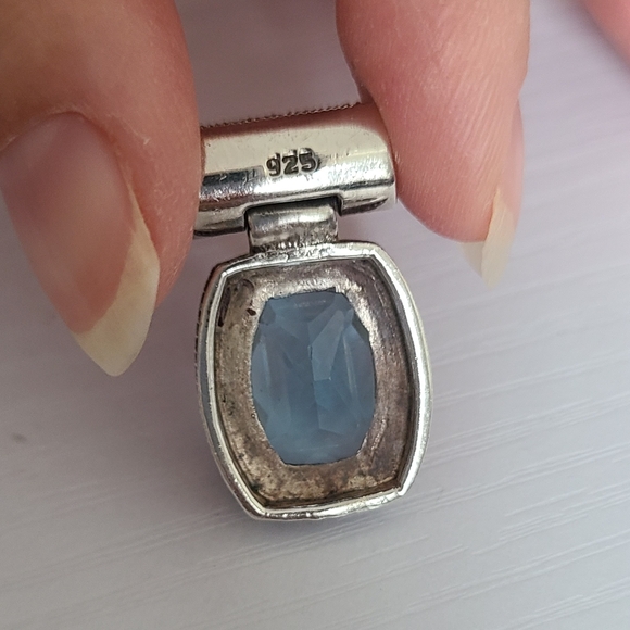 Vintage Art Deco Boho Aqua Blue Brilliant Cut Marcasite Crystal Slider Pendant - Picture 7 of 9